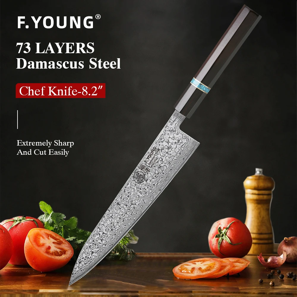 Handmade Damascus Steel Gyuto Chef Knife 8.2" – Japanese Style, Razor Sharp Kitchen Knife for Slicing & Chopping