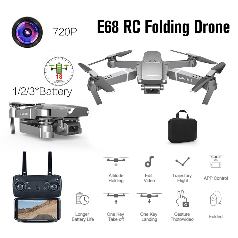 Compact foldable RC quadcopter drone with a wide-angle HD FPV camera.