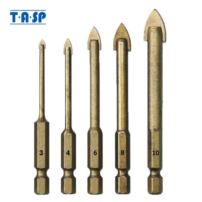 TASP 5pcs Glass Drill Bit Set Carbide Tipped Ceramic Tile Cutter 1/4" Hex Shank 3/4/6/8/10mm Power Tools Accessories TASP 5pcs Glass Drill Bit Set Carbide Tipped Ceramic Tile Cutter 1/4" Hex Shank 3/4/6/8/10mm Power Tools Accessories
