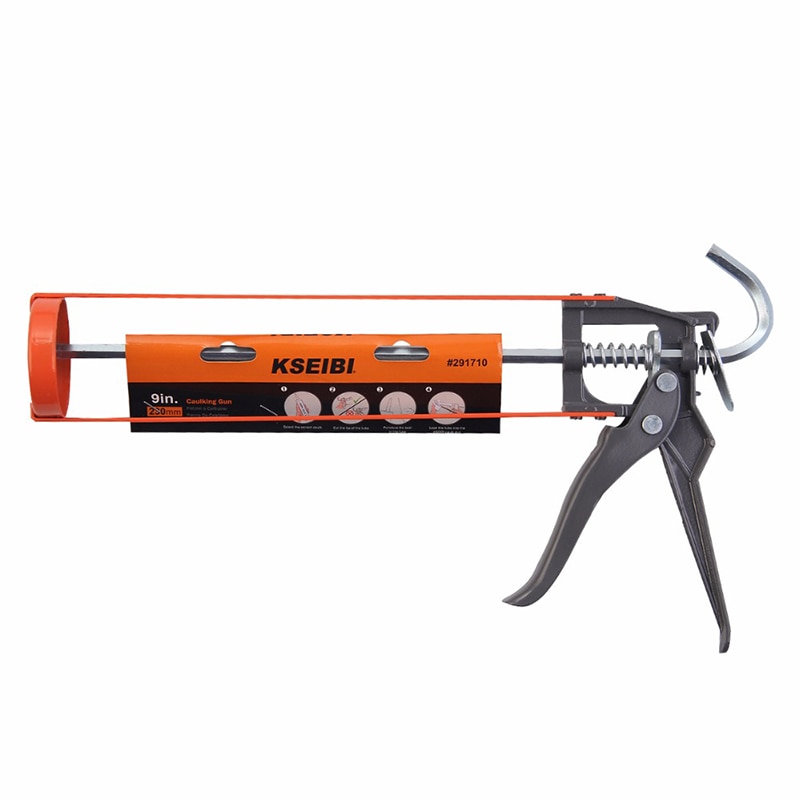 Durable industrial glue caulking gun, essential hand tool for glass applications.