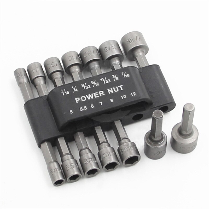 14-piece non-magnetic hexagon handle socket wrench and screwdriver bit set for power drivers.