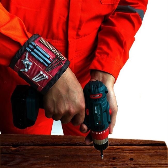 Adjustable magnetic wrist tool holder for screws, nails, and small parts. Adjustable magnetic wrist tool holder for screws, nails, and small parts.